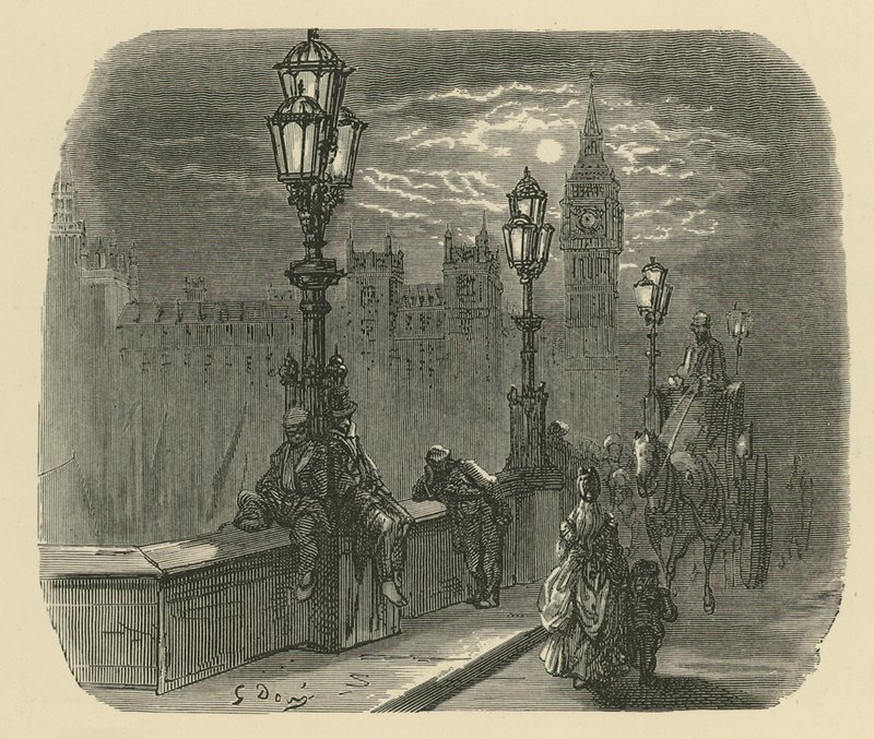 Personnes et carrosses sur le pont de Westminster - Gustave Dore