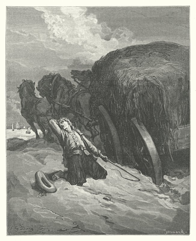 Les Fables de La Fontaine : Le Charretier embourbé (gravure) - Gustave Dore
