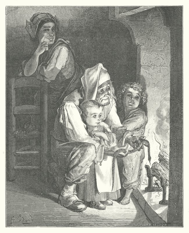 Les Fables de La Fontaine : Le Villageois et le Serpent (gravure) - Gustave Dore