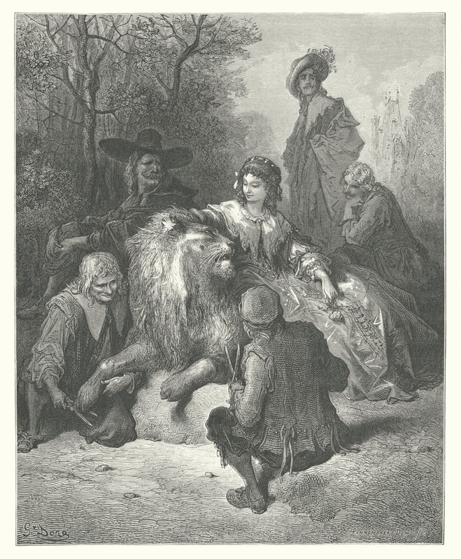 Les Fables de La Fontaine : Le Lion amoureux (gravure) - Gustave Dore