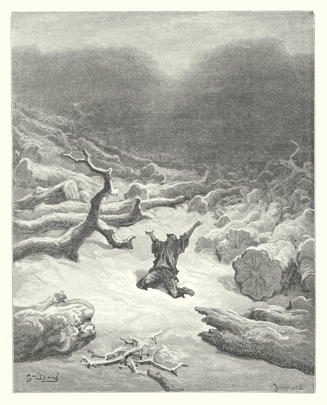 Les Fables de La Fontaine : Le Bûcheron et Mercure (gravure) - Gustave Dore