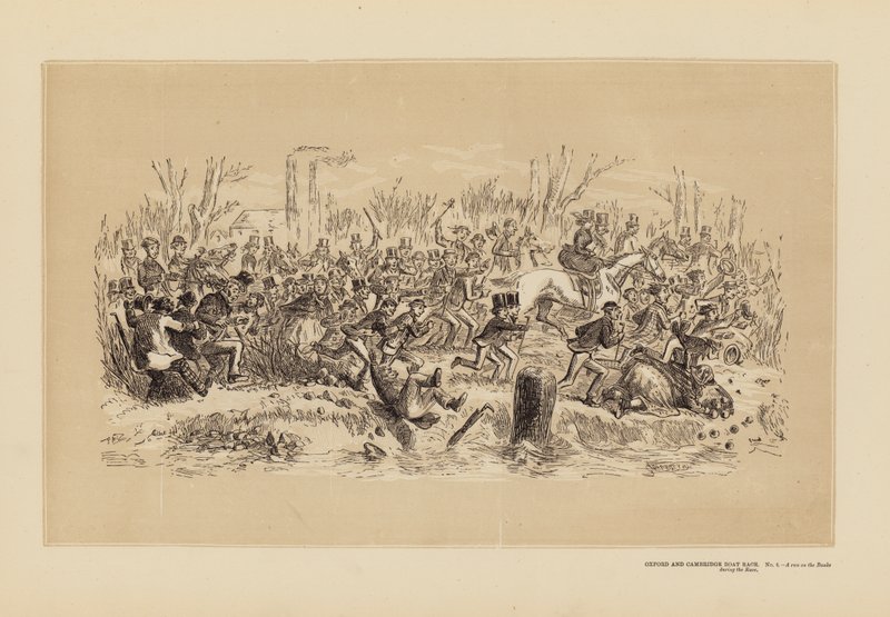 Course de bateaux Oxford et Cambridge, n° 4, Une course sur les berges pendant la course - Hablot Knight (1815 92) Browne