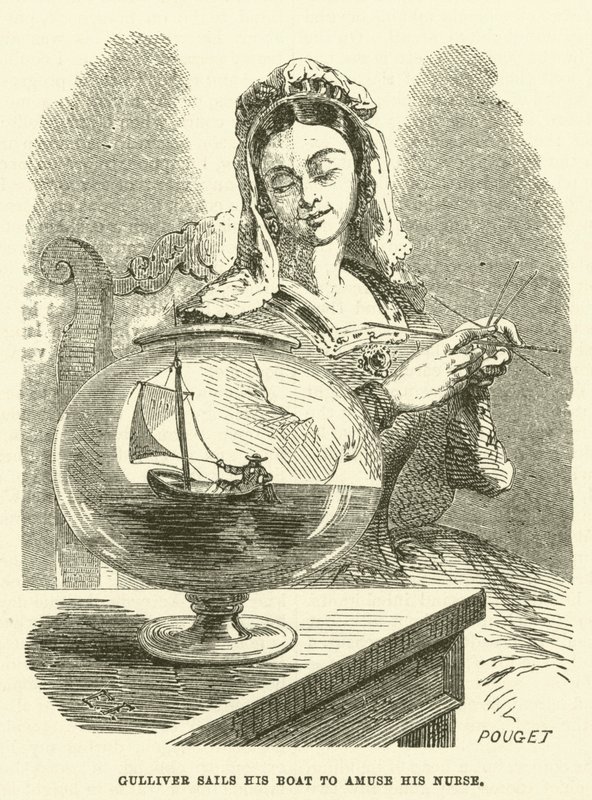 Gulliver navigue son bateau pour amuser sa nourrice - after Hablot Knight Browne