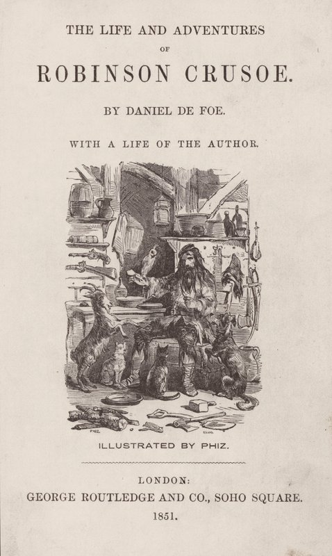 Page de titre pour La Vie et les Aventures de Robinson Crusoé - after Hablot Knight Browne