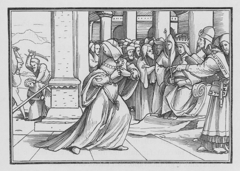 Athalie, pressant vers le temple, est saisie et tuée, 2 Rois XI, 14 - Hans after Holbein the Younger