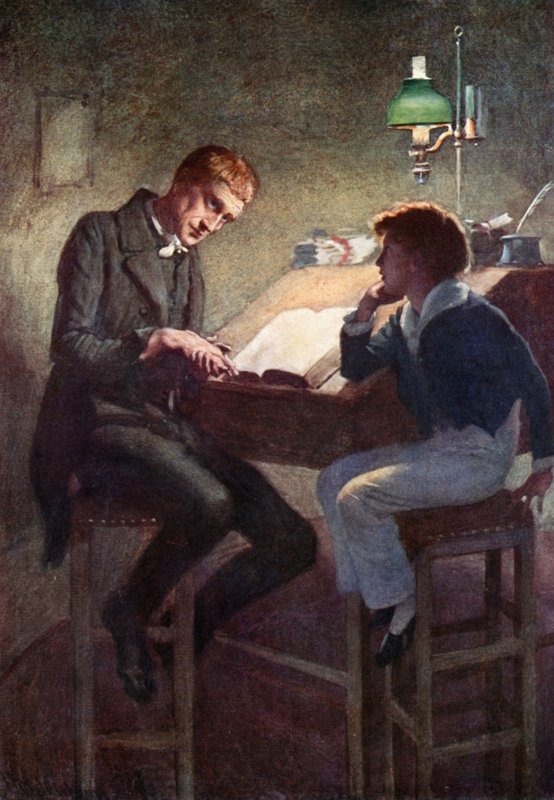David Copperfield et Uriah Heep (lithographie en couleur) - Harold Copping