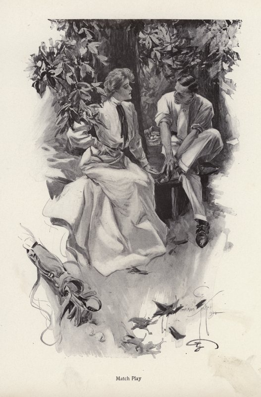 Couple romantique faisant une pause dans leur partie de golf (lithographie) - Harrison Fisher