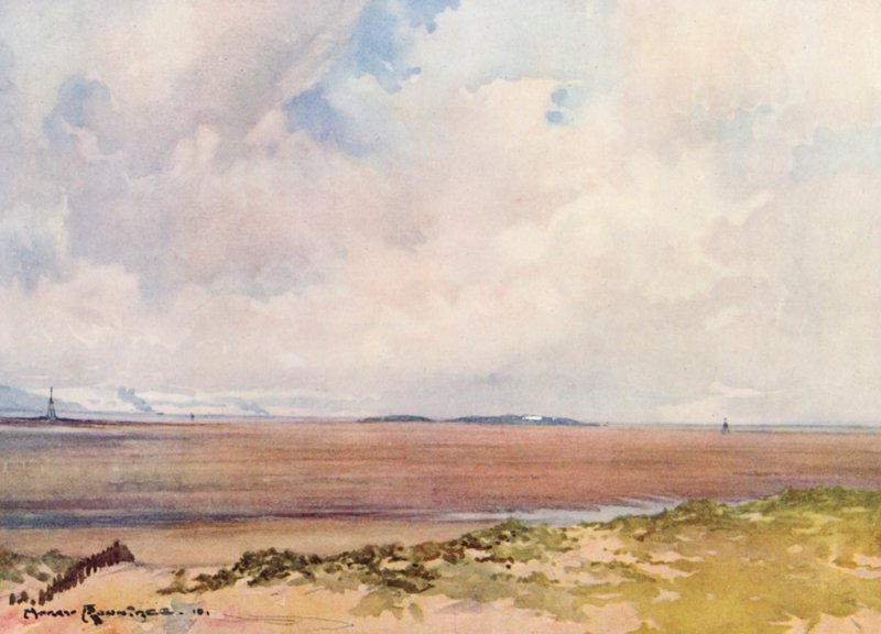 Terrains de golf : Hoylake, vue sur Hilbre depuis le neuvième tee - Harry (1878 1950) Rountree