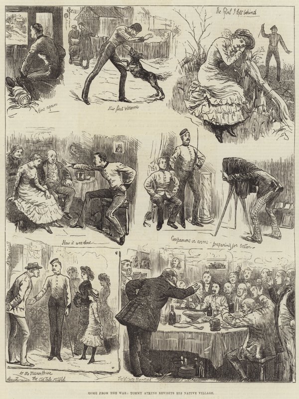 De retour de la guerre, Tommy Atkins revisite son village natal - Harry Furniss