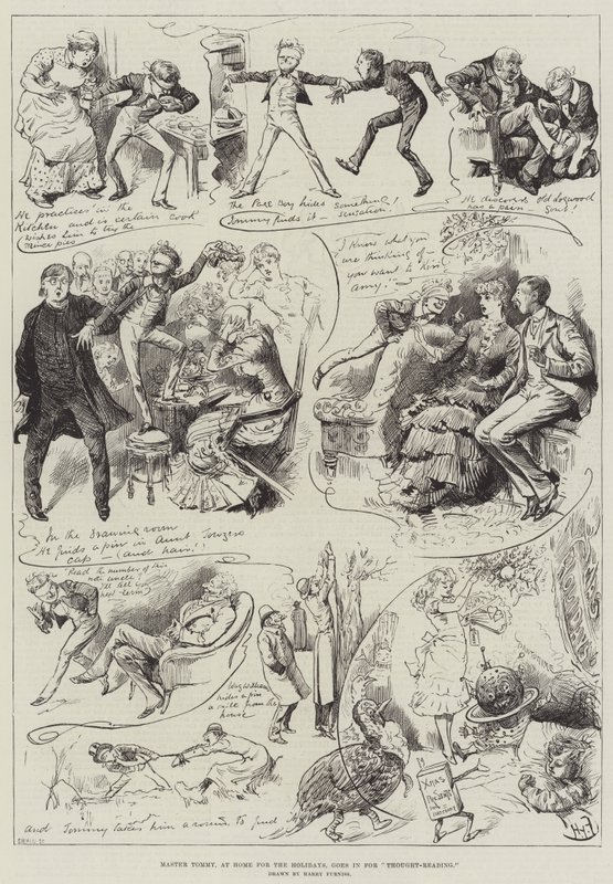 Maître Tommy, à la maison pour les vacances, se lance dans la lecture de pensées - Harry Furniss