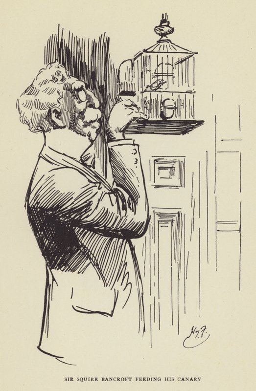 Sir Squire Bancroft nourrissant son canari - Harry Furniss