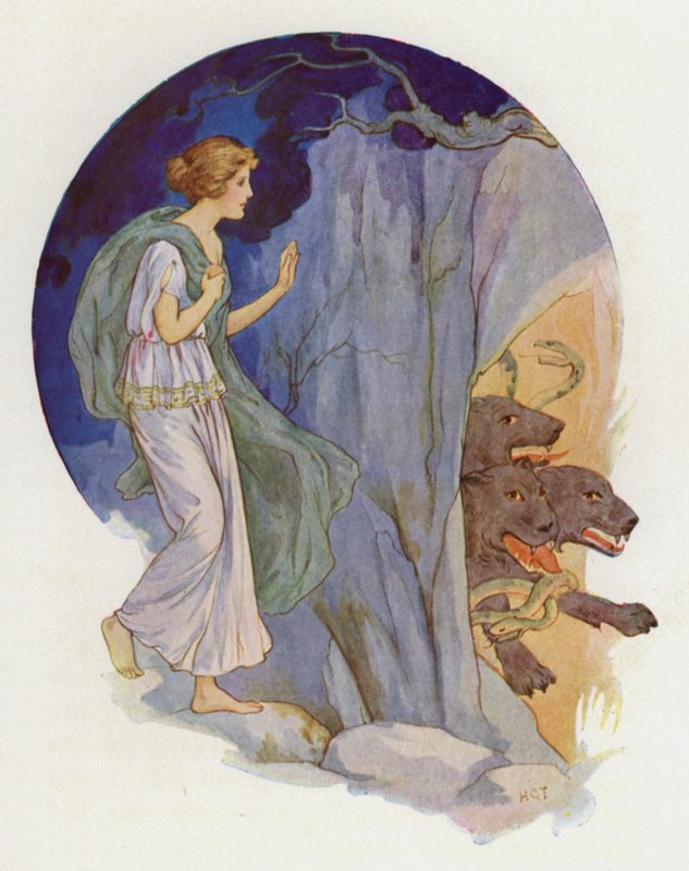 Cerbère, chien terrible à trois têtes (lithographie couleur) - Harry George Theaker