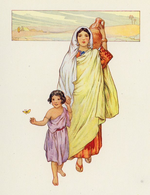 Agar et Ismaël sont partis dans le désert (lithographie couleur) - Harry George Theaker