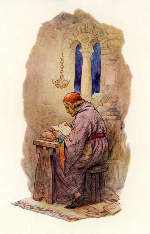 Lecture de Merlin (lithographie couleur) - Harry George Theaker