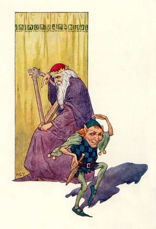 Ménestrels et nains divertissent le roi (lithographie couleur) - Harry George Theaker