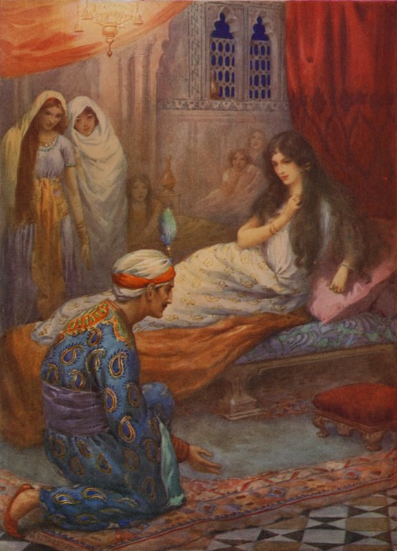 Le prince Feroze-Shah réveille la belle princesse (lithographie couleur) - Harry George Theaker