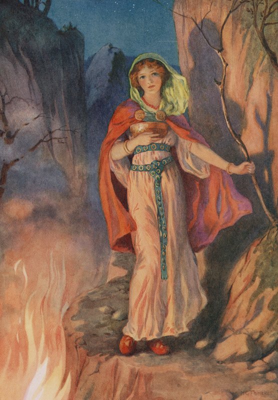 Sigyn, tirée de "The Doom of Loki and his Children" (lithographie couleur) - Harry George Theaker