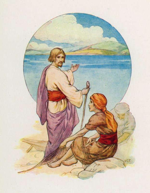 "Simon Pierre et André, venez ! Suivez-moi !" (lithographie couleur) - Harry George Theaker