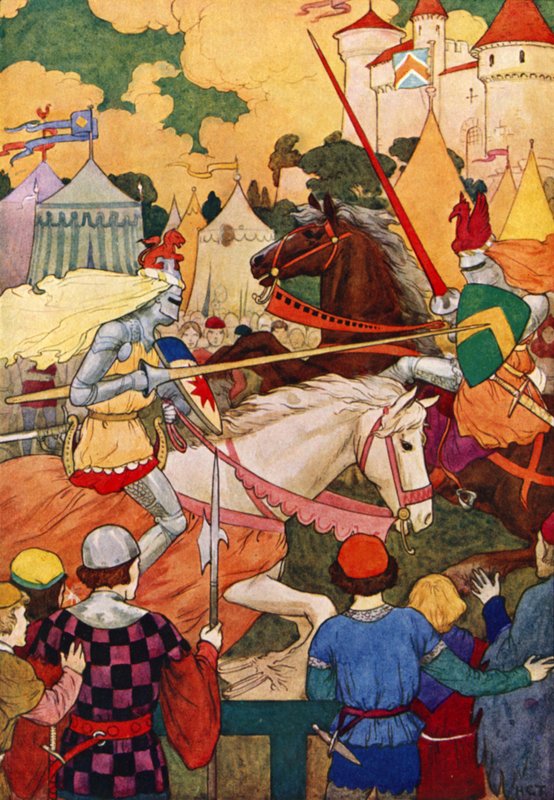 Le premier tournoi de Sir Lancelot (lithographie couleur) - Harry George Theaker