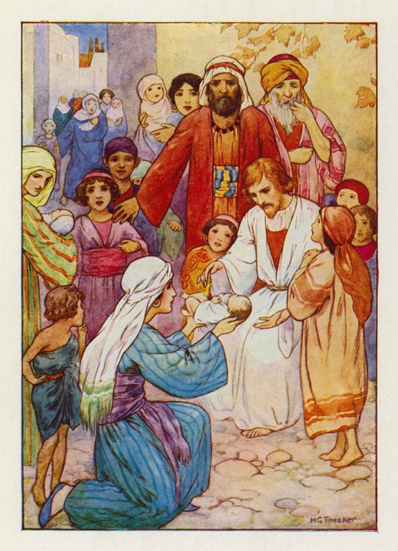 "Laissez les petits enfants venir à moi" (lithographie couleur) - Harry George Theaker