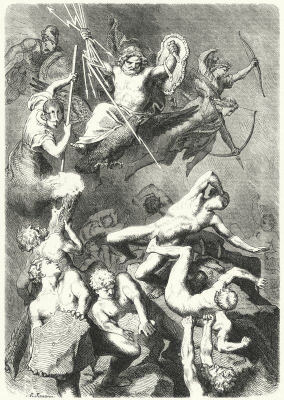 Bataille entre les dieux grecs anciens et les Titans - Heinrich Leutemann