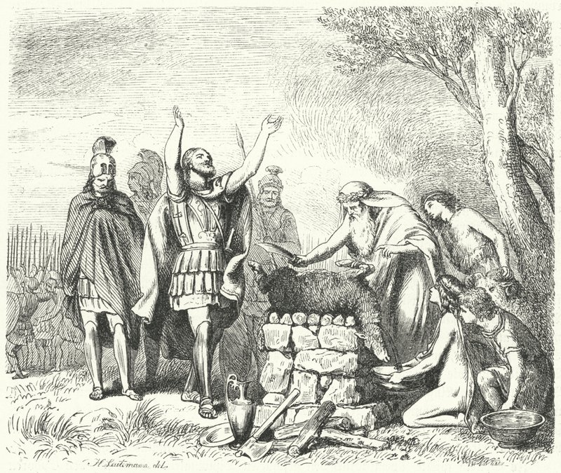 Pausanias faisant un sacrifice aux dieux avant la bataille de Platées, 479 av. J.-C. - Heinrich Leutemann