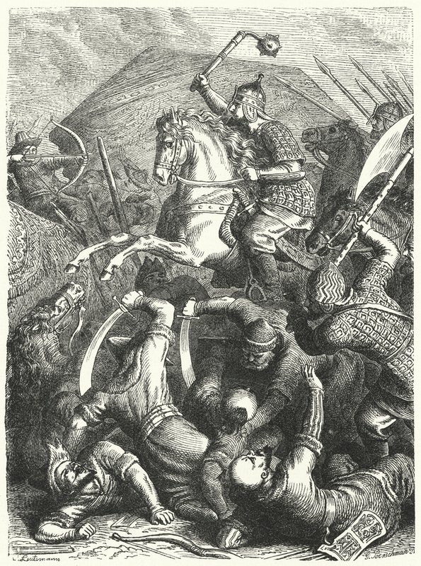 Le commandant militaire cosaque Yermak Timofeyevich en bataille avec les Tatars de Kuchum Khan - Heinrich Leutemann