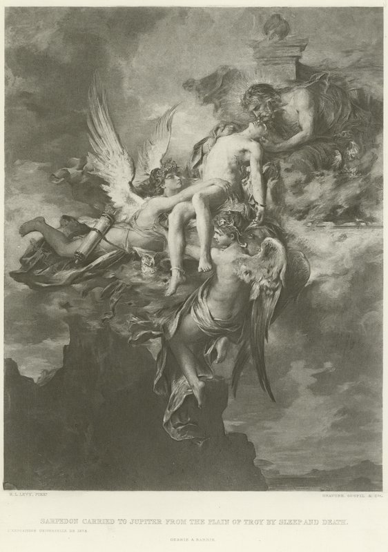 Sarpédon porté à Jupiter depuis la plaine de Troie par le Sommeil et la Mort (gravure) - Henri Leopold Levy