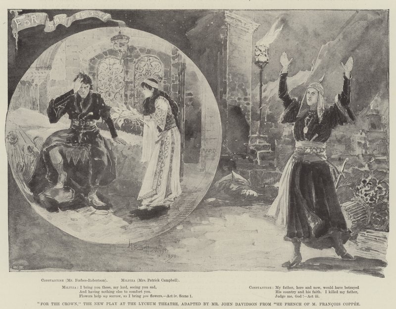 Pour la couronne, la nouvelle pièce au théâtre Lyceum, adaptée par M. John Davidson du français de M. François Coppée - Henry Charles Seppings Wright