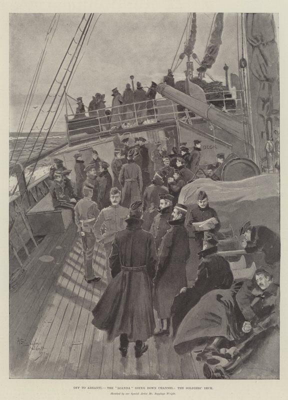 En route pour Ashanti, le Loanda descendant le canal, le pont des soldats - Henry Charles Seppings Wright