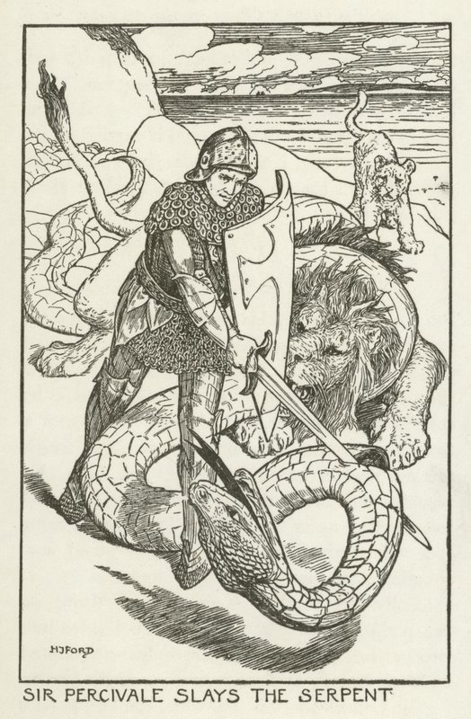 Sir Percivale tue le serpent - Henry Justice Ford