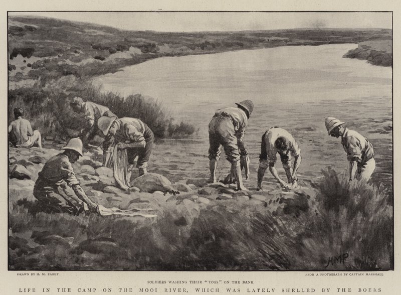 La vie dans le camp sur la rivière Mooi, récemment bombardée par les Boers - Henry Marriott Paget