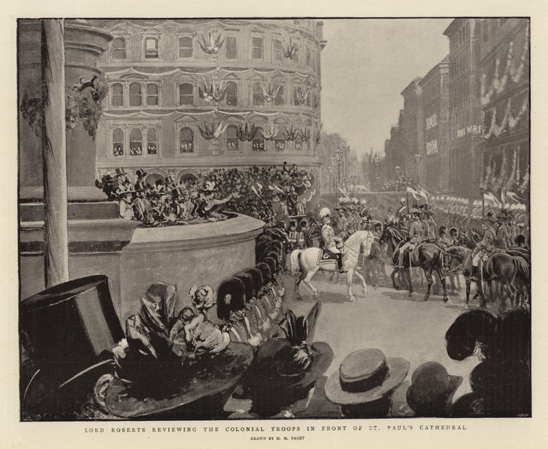 Lord Roberts passant en revue les troupes coloniales devant la cathédrale Saint-Paul - Henry Marriott Paget