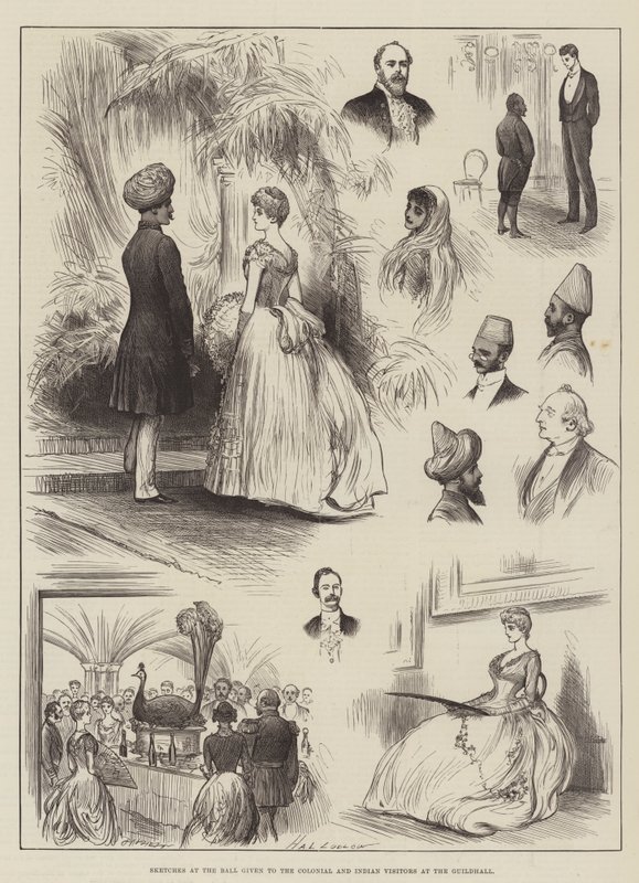 Croquis au bal donné aux visiteurs coloniaux et indiens à Guildhall - Henry Stephen Ludlow