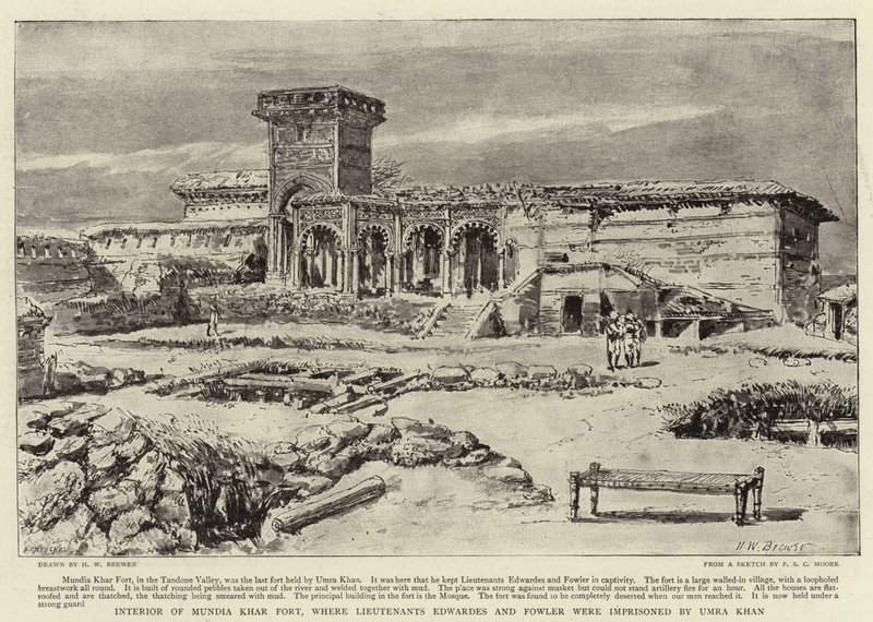 Intérieur du fort de Mundia Khar, où les lieutenants Edwardes et Fowler ont été emprisonnés par Umra Khan - Henry William Brewer