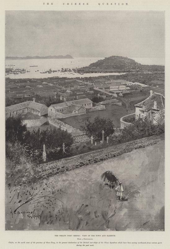 La question chinoise, le port de traité Chefoo, vue de la ville et du port - Henry Charles Seppings Wright