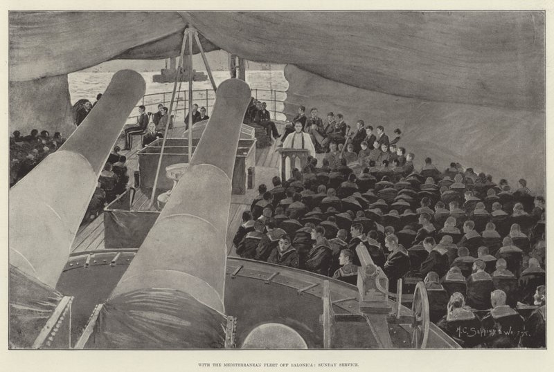 Avec la flotte méditerranéenne au large de Salonique, service du dimanche - Henry Charles Seppings Wright