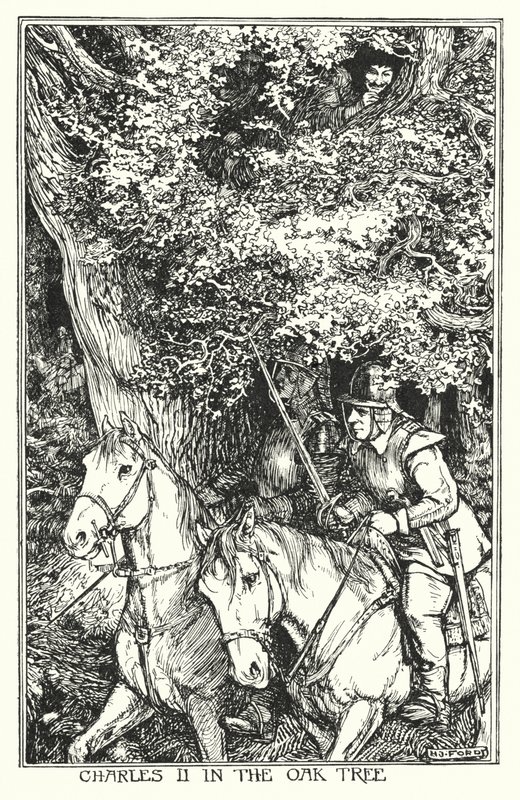 Charles II dans le chêne (lithographie) - Henry Justice Ford