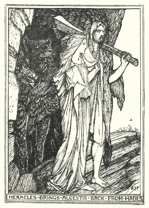 Héraclès ramène Alceste des Enfers (lithographie) - Henry Justice Ford