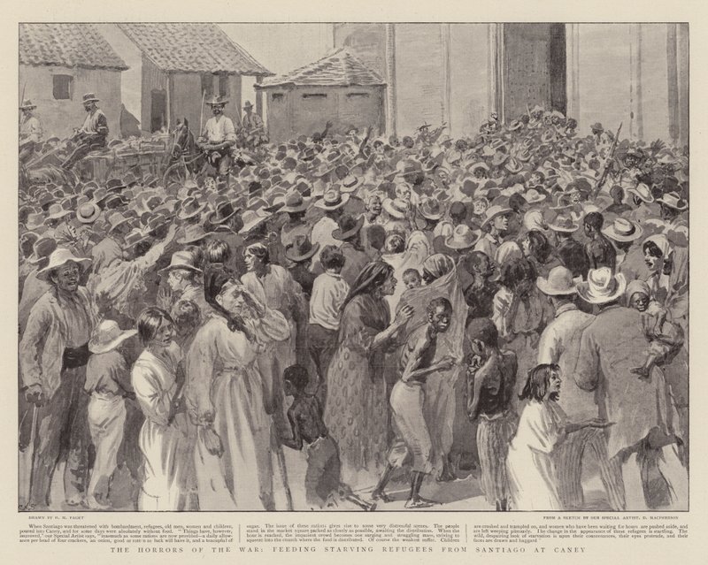 Les Horreurs de la Guerre, nourrissant les Réfugiés Affamés de Santiago à Caney - Henry Marriott Paget