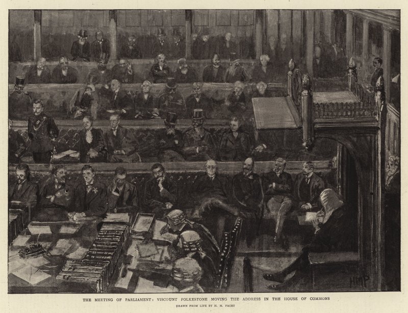 Réunion du Parlement, le vicomte Folkestone proposant l
