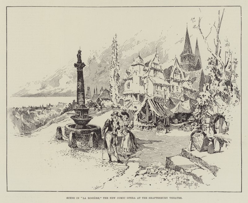 Scène dans La Rosière, la nouvelle opérette comique au Shaftesbury Theatre - Herbert Railton