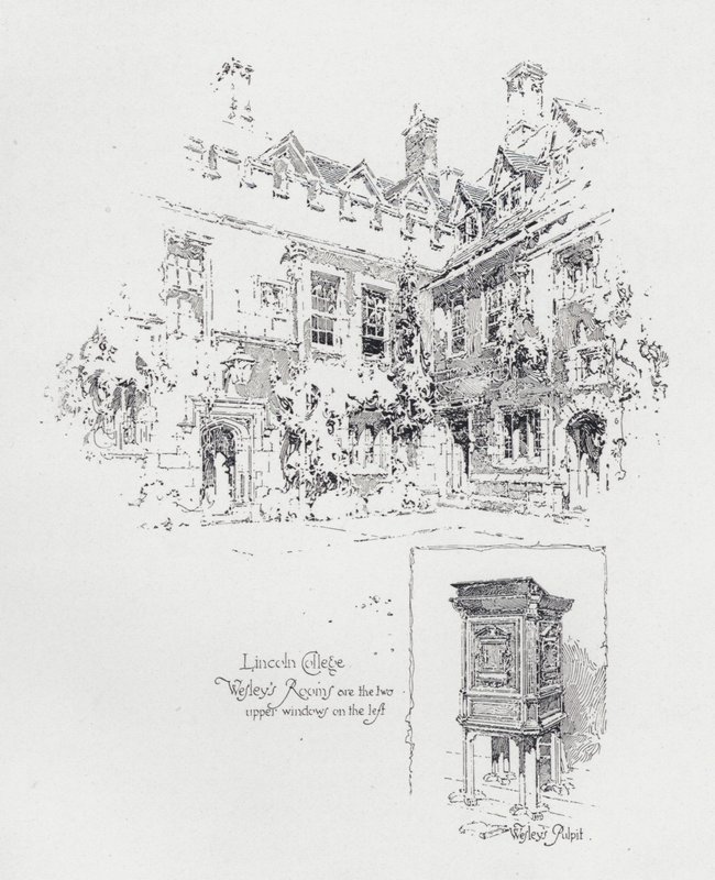 Chaire utilisée par le prédicateur méthodiste anglais John Wesley et ses chambres au Lincoln College, Oxford - Herbert (after) Railton