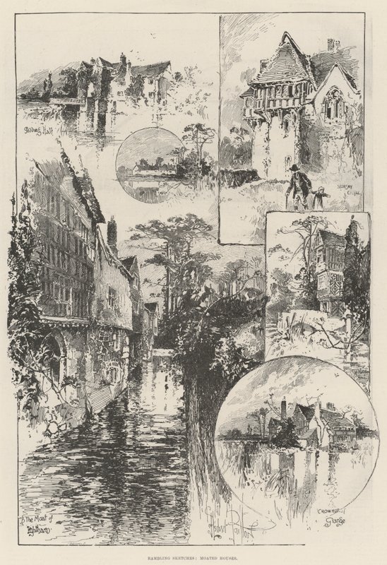 Croquis en promenade, maisons entourées de douves - Herbert Railton