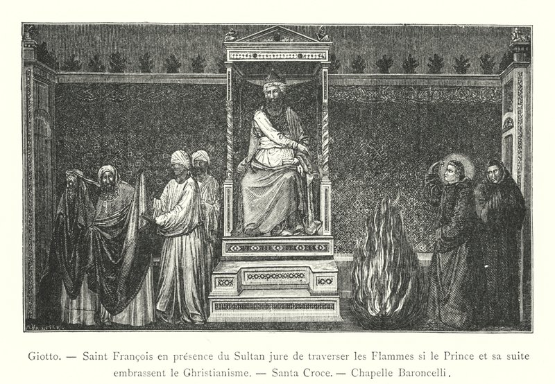 Giotto, Saint François en présence du Sultan jure de traverser les flammes si le prince et sa suite embrassent le christianisme, Santa Croce, Chapelle Baroncelli - Italian School