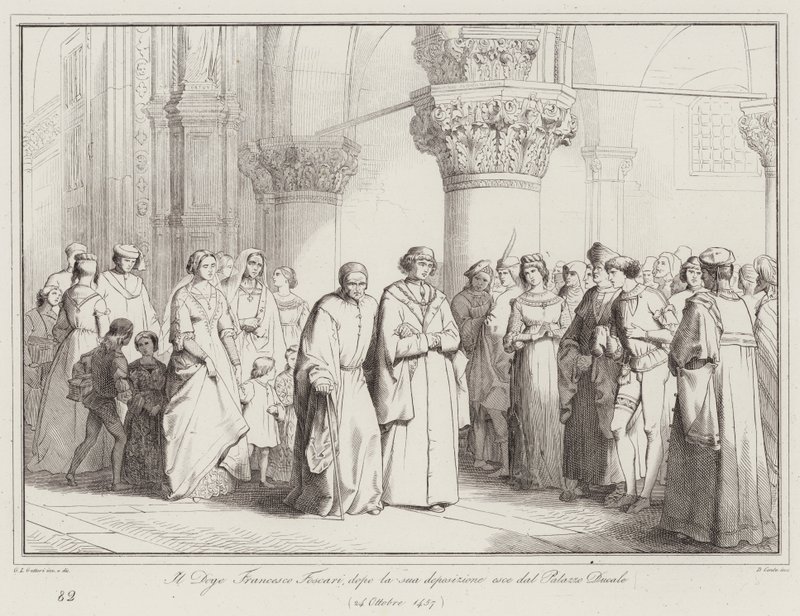 Le Doge Francesco Foscari, après sa déposition, quitte le Palais des Doges - Italian School