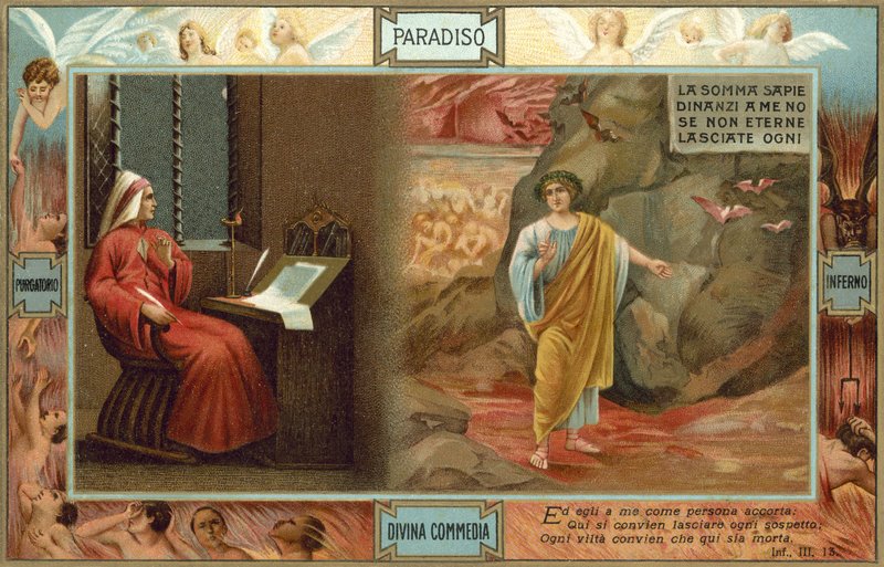 Illustration pour La Divine Comédie de Dante (lithographie couleur) - Italian School