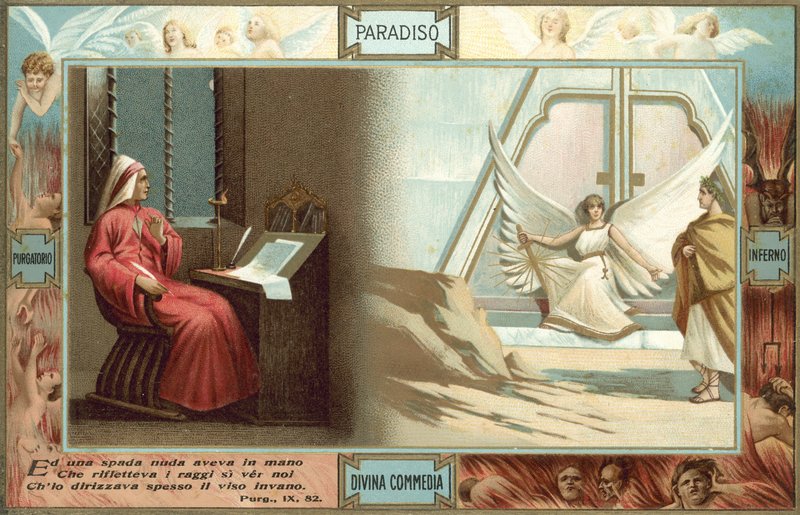 Illustration pour La Divine Comédie de Dante (lithographie couleur) - Italian School