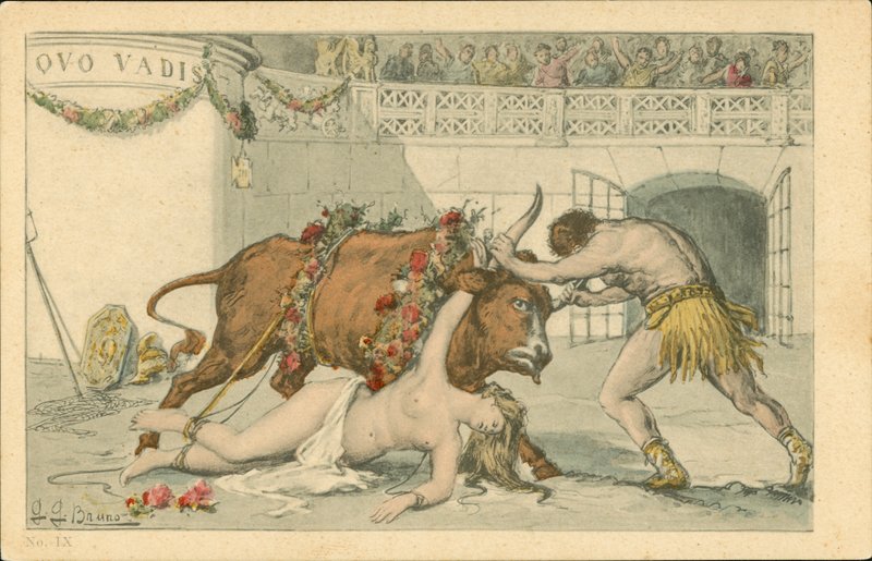 Illustration pour le roman Quo Vadis de Henryk Sienkiewicz (lithographie couleur) - Italian School