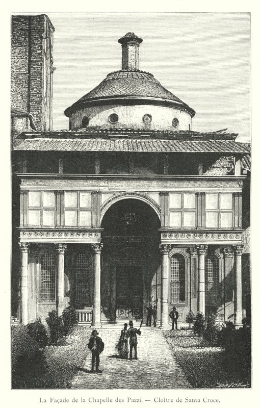 La Façade de la Chapelle des Pazzi, Cloître de Santa Croce (gravure) - Italian School